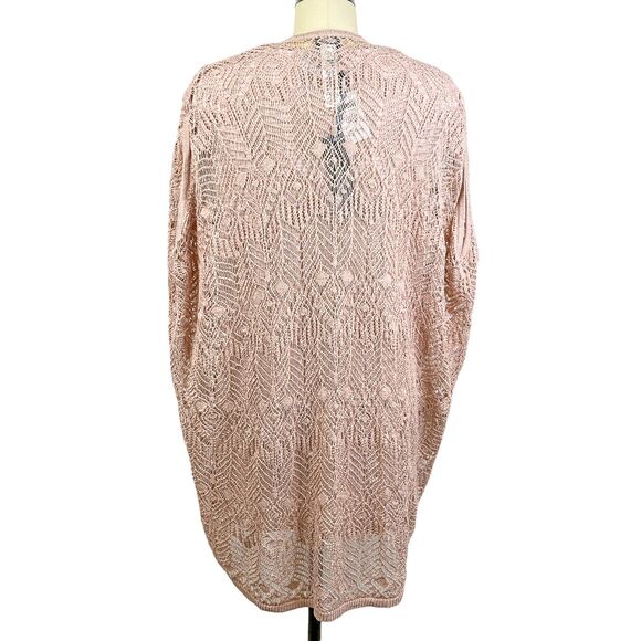 Chico's Travelers Lacey Stitch Cardigan Sweater Small Medium Pink Gold Metallic - Picture 4 of 6